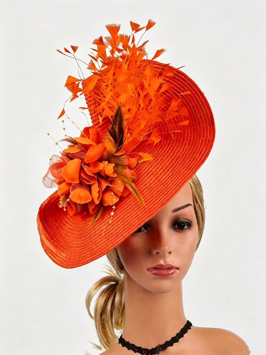 1pc Women Straw Woven Hair Accessory Headband Hat Clip Floral Wedding School Opening Kentucky Derby Church Cocktail Tea Party Accessory