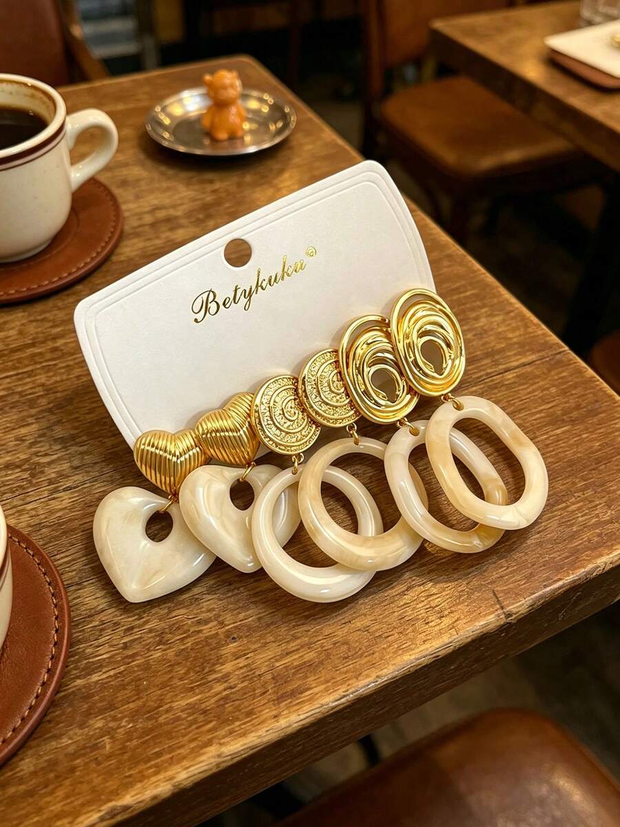 Betykuku 6/24pcs European & American Fashion Colorful Resin Metal Gold Stud Earrings Set