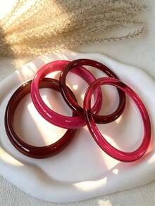 4pcs Elegant Vintage Acrylic Round Thin Bangle Bracelet Set, Women's Fashion Minimalist Design, Suitable For Daily Wear And Party Occasions - Multicolor I - View 2