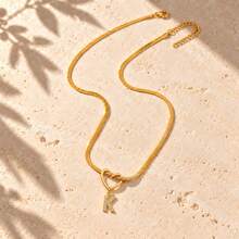 Initial Charm Gold Plated Letter Necklace For Women Men With Infinity Heart Loop And Cubic Zirconia Snake Chain - Yellow Gold - View 23