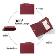 Fashion Vertical Grain PU Bifold Purse, Multi Card Slots ID Window Portable Zipper Wallet For Daily Use - Multicolor - View 4