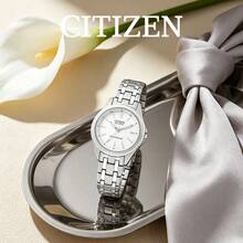 CITIZEN Women's Controlled -Drive Watch Brushed Silver Stainless Steel Link Bracelet Matte White Dial Luminous Bar Indexes Practical Ladies Watch - Silver - View 5