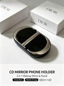 Dior CD Portable Folding Makeup Mirror Ultra-Thin Double-Sided High Definition Touch-Up Mirror With 3M Adhesive Backing For Phone Pocket Small Mirror Luxury Gift - Black - View 2