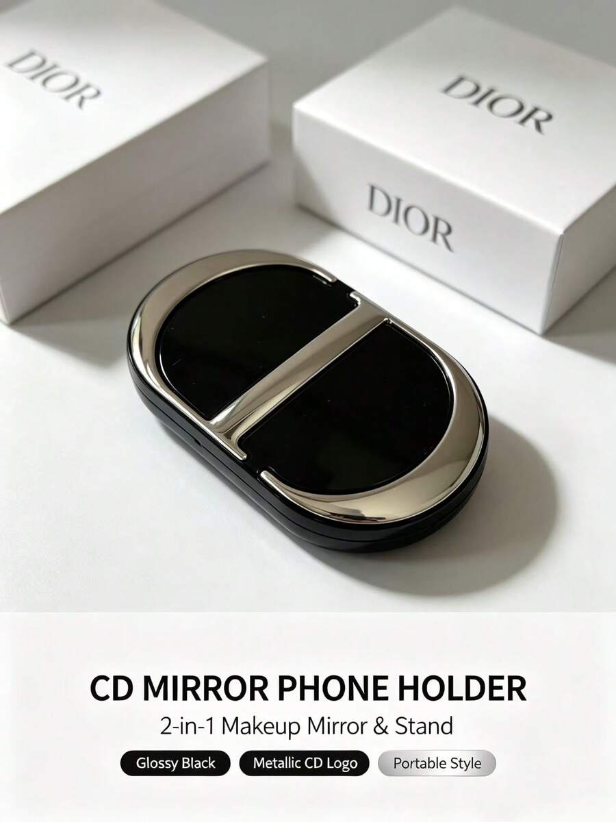 Dior CD Portable Folding Makeup Mirror Ultra-Thin Double-Sided High Definition Touch-Up Mirror With 3M Adhesive Backing For Phone Pocket Small Mirror Luxury Gift