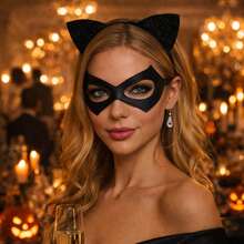 Women's Bat Wing Cape Set, Glitter Cat Ear Headband And Eye Mask, Halloween Cosplay Costume Accessories, Suitable For Masquerade And Theme Parties - Dark Style - View 8