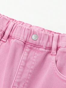 Balabala 女童刺繡直筒牛仔褲 柔軟丹寧長褲 休閒下著 適合前青春期女孩 秋冬穿著 - 紅色調 - 查看 6