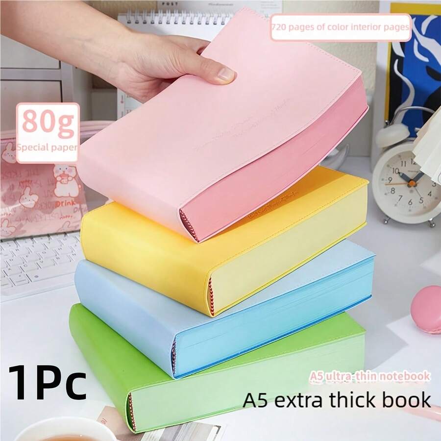 Buku Catatan Dopamin Berwarna-warni Ekstra Tebal A5, 720 Halaman Kertas Berwarna, Sampul PU Lembut, Pembatas Buku Pita, Buku Harian, Catatan Belajar, Menulis di Kantor, dan Pencatatan Kreatif - beraneka warna - View 1