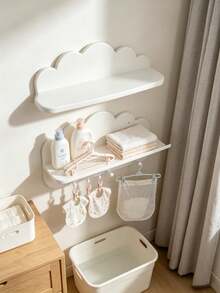 1/2/3pcs Cloud-Shaped Baby Room Wall Shelf, Floating Storage Rack With Hooks, Baby Room Decor Organizer, Suitable For Baby Accessories And Supplies - Multicolor - View 9