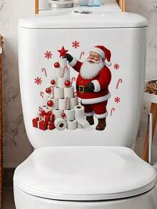 1pc Santa Claus & Toilet Paper Tree Pattern Toilet Sticker, Water Tank Sticker, Bathroom Decor, Funny Toilet Sticker, Wall Decor, Home Decor, Enhance Your Home Overall Aesthetics - A - View 5