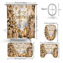 1pc/4pcs Window-Side Golden Tree Lantern Pattern Multifunctional Bathroom Decor Shower Curtain Set, Free 12 Hooks, Premium Holiday Atmosphere, Bathroom Mat, U-Shaped Bath Mat And Round Toilet Mat, Suitable For All Scenes Decoration, Bathroom Set - Windowside Golden Tree Lantern - View 13