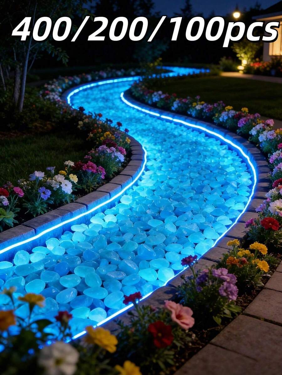 200 buah Kerikil Biru Bercahaya, Batu Dekoratif Fluorescent, Cocok untuk Pesta, Pernikahan, Akuarium, Pot Bunga, DIY dan Dekorasi Liburan