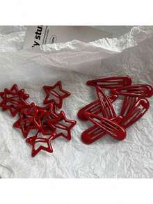 10pcs Red Five-Pointed Star Water Drop Clip Mini Cute Side Clip Bangs Clip Star Style Hair Clip Resin - Multicolor - View 6