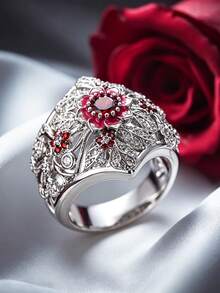 1pc Charming Cubic Zirconia Ring Women Wedding Engagement Party Jewelry Valentine's Day Gift - 1# - View 9