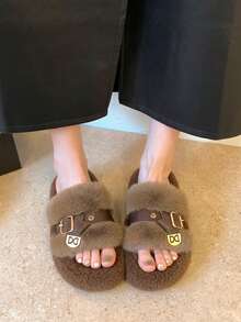 女款新款冬季厚底毛絨拖鞋，戶外穿著秋季仙女風鬆弛增高居家室內辦公拖鞋，春秋款 - 卡其色 - 查看 2
