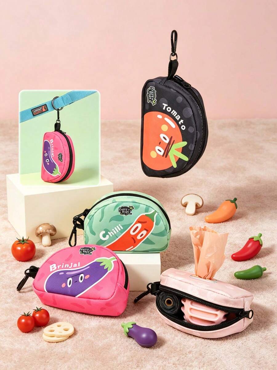 1pc Vegetable Pattern Pet Dog Poop Bag, Cute Cartoon Collar Cat, Personalized Dog Collar, Multi-Color High-Quality Trash Bag Holder, (Belt And Trash Bags Not Included) Suitable For Cat And Dog Feces, Cleaning And Hygiene Supplies - Multicolor - View 1