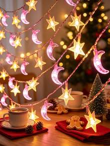 Star Moon LED String Lights Battery Powered, Warm Pink Dual Color, Fairy Lights For Bedroom Curtain Table Holiday Party Decor - Star and Moon Light String - View 2