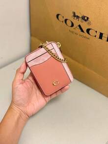 Coach Dompet Rantai Pergelangan Tangan, Tas Penyimpanan Kartu dengan Resleting, Dompet Koin Fashion, Gaya Wanita, Dengan Jendela ID Transparan dan Slot Kartu Kredit - Watermelon Pink - View 4