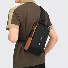 Men's Black Hard Shell Chest Bag, Anti-Theft Password Lock One Shoulder Crossbody Bag, Waterproof Wear-Resistant Fabric With Multiple Compartments, Large Capacity Chest Backpack For Outdoor Sports, Commuting And Casual Use - Multicolor - View 5