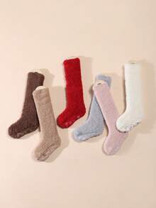 6 Pairs Baby Coral Fleece Warm Socks, Panda Pattern Non-Slip Floor Socks, Simple Warm Infant Toddler Socks - Multicolor - View 3