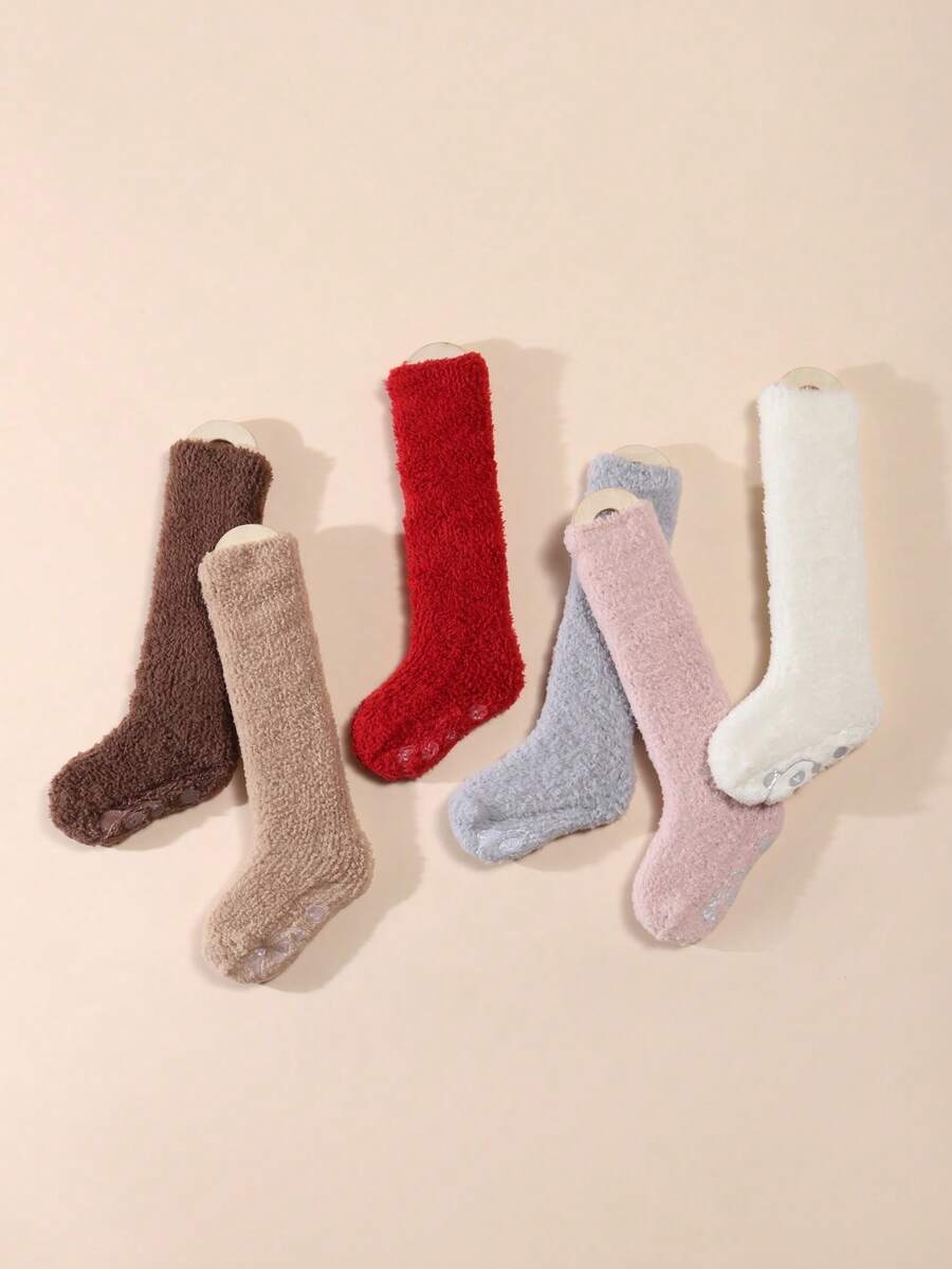 6 Pairs Baby Coral Fleece Warm Socks, Panda Pattern Non-Slip Floor Socks, Simple Warm Infant Toddler Socks - Multicolor - View 1