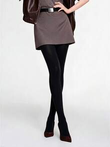 1Pc Women High Waist Shaping Pantyhose, Tummy Control & Butt Lift Black Tights, Spring Autumn Opaque Base Layer Stockings - Multicolor - View 8