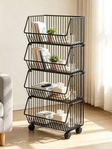 4 Tier Rolling Storage Cart, Breathable Drainage Mesh Shelves, Slanted Design Easy To Grab, Universal Wheels Organizer For Kitchen Snacks Living Room Bathroom - Random Color - View 4
