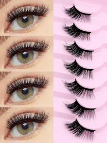 7 Pairs Fluffy Lightweight Soft Half Lash False Eyelashes, Includes Lash Brush And Tweezers Set, 3D Faux Mink Natural Look, Reusable, Suitable For Daily Makeup, Strip Lashes, Lash Clusters, Half Lash Set - Multicolor - View 3