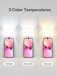 1PC Portable LED Clip On Mobile Phone Fill Light, Rechargeable, Camera Light, Mobile Phone Photography Accessories, 3 Color Temperature Adjustable Selfie Lights, Used For Live Streaming, Makeup, Video Calls, Travel, Holiday Essentials 250mAh - one-size - View 5