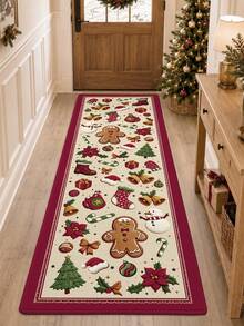 1pc Christmas Long Runner Rug, Kitchen Mat, Long Floor Mat Suitable For Bathroom, Kitchen, Outdoor, Hallway, Bedroom, Living Room, Machine Washable Carpet Accessory, Easy To Clean Entryway Mat, Bedroom Non-Slip Rug, Autumn Home Decor - Multicolor - View 4
