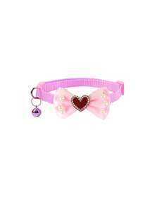 1pc Pet Cat & Dog Decoration, Includes Adjustable Pearl Heart-Shaped Bow Collar With Bell And Necklace - Multicolor - View 8