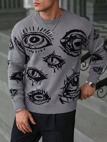 1pc Boys' Teenager Round Neck Knitted Sweater, Soft Solid Color Drop Shoulder Design, Versatile Casual Commuter Outfit, Autumn/Winter - Grey - View 1
