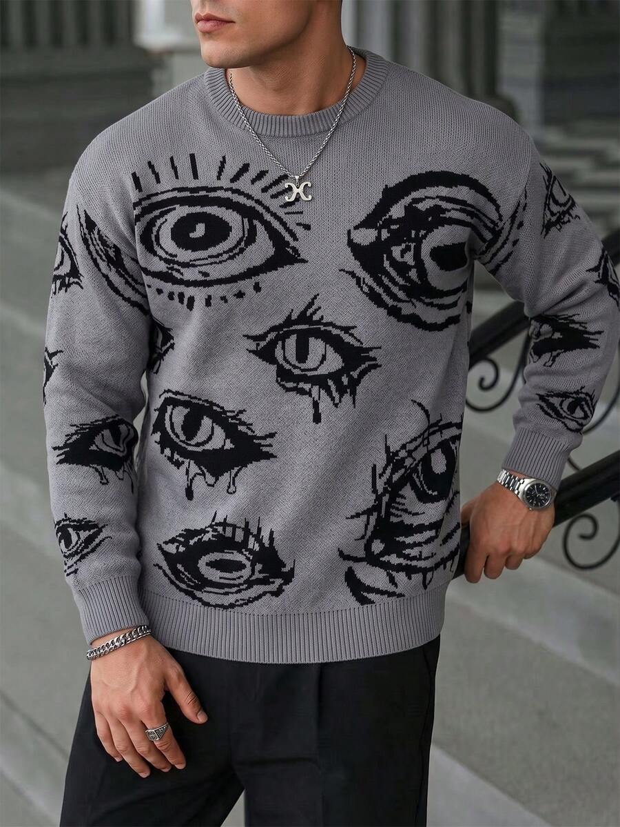 1pc Boys' Teenager Round Neck Knitted Sweater, Soft Solid Color Drop Shoulder Design, Versatile Casual Commuter Outfit, Autumn/Winter - Grey - View 1