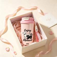 MINISO Officially Licensed Cute Cat & Butterfly Coffee Mug, Portable Leak-Proof Travel Cup, Adorable Cartoon Design, Suitable For Students And Women, Home Life And Daily Office Hydration - Pink - View 9