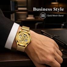 Men's Luminous Waterproof Stainless Steel Automatic Mechanical Watch, Luxurious Business Watch, For Daily Wear, Gift, Birthday, Halloween, Christmas - Multicolor - View 4