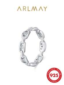 Arlmay 1pc 925 Sterling Silver Cool Hollow Out Chain Zirconia Ring For Women Geometric Design Fine Party Jewelry Gift - Silver - View 2