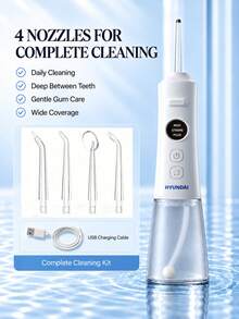 HYUNDAI 4-In-1 Electric Oral Care Water Flosser, USB Rechargeable Electric Flosser, 3 Modes, Portable Rechargeable Oral Irrigation Device - White - View 2