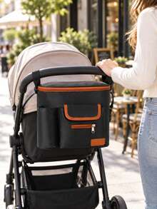 Baby Stroller Organizer Bag, Large Capacity Baby Carriage Storage Bag, Multi-Functional Zipper Main Compartment With Front Pocket Design, Simple Portable Durable, Convenient For Storing Baby Bottles, Tissues, Diapers And Personal Items - Multicolor - View 2