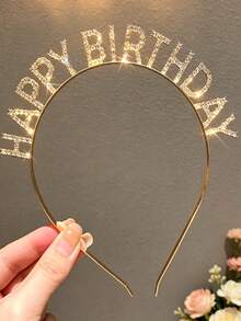 1pc Zinc Alloy Happy Birthday Shiny Rhinestone Headband Party Gathering Atmosphere Photo Decoration Princess Crown Birthday Tiara - Rhinestone Headband - View 9