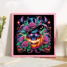 1pc DIY Diamond Painting Kit - Pumpkin Skull & Floral Butterfly Pattern - Round And Asymmetrical Shaped Crystal Rhinestone Partial Drill Design Craft, Suitable For Living Room, Bedroom, Study Wall Decor Art - 30*30cm/11.8*11.8in - Unframed - View 2