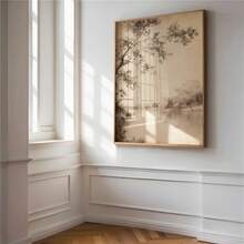 1pc Vintage Forest Wall Art Muted Tree And River Landscape Print Posters Peaceful Scenery Farmhouse Decor Neutral Sepia Art Neutral Tone Print For Bedroom Living Room Apartment And Home Office Wall Decor Unframed - Multicolor - View 2