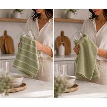 %100 Cotton Kitchen Towels – Soft & Absorbent & Dish Towels 2/3pcs - Green - View 7