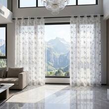 2pcs Sheer Curtains, Decorative Embroidered Faux Linen Curtains, Suitable For Home Kitchen, Living Room And Bedroom - Grayish White - View 18