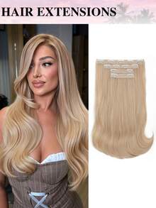 Clip-In Hair Extensions, 4pcs 18 Inch Layered Wavy Hair Pieces, Invisible Lace Hair Fringe Natural Soft Synthetic Hair Extensions For Women - Multicolor - View 11