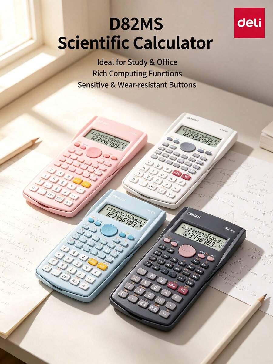 DELI The D82MS Calculator Is Suitable For Study And Office Use, Offering A Wide Range Of Calculation Functions, Sensitive And Durable Keys, Power-Saving And Long-Lasting Large Dual-Line Display, And A White Screen. - White - View 1