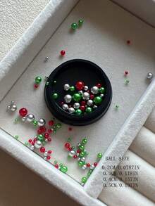 1 Bottle Mixed Size Red And Green Pearl Nail Art Decorations, Simple Versatile Christmas All-Match Accessories - Multicolor - View 7