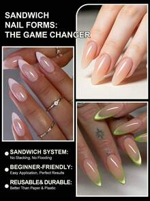 140 Sets Sandwich Style Nail Extension Dual Molds, With Inner Arc Short Almond Crystal Rhinestone Nails - Clear - View 4