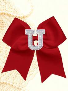 1pc Personalized A-Z Letter Bow Hair Clips For Little Girls, Red Ribbon Bow With Pearl Rhinestone Initial, Cute Daily Hairstyle Decorations - Red - View 18
