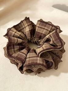 1pc 2026 New Cute 3D Plaid Padded Bow Hair Tie, Versatile Autumn/Winter Korean Style Scrunchie Hair Accessory - Multicolor - View 4