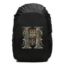 Penutup Hujan Ransel Motif Cetak Huruf Gulir Bunga Dekoratif Vintage, Pelindung Ransel Tali Serut Tahan Air dan Anti Debu, Perlengkapan Outdoor Tahan Lama untuk Mendaki, Berkemah dan Perjalanan - Hitam - View 129