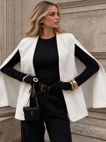 Elegant Women's White Cape Coat, Flared Sleeve Design, Regular Length, Fashionable Autumn Style - White - View 1